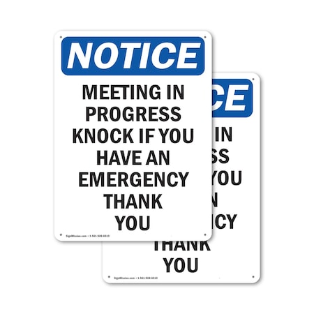 Signmission Meeting In Progress Knock If You, 12 in W x Rectangle, Aluminum OS-2PACK-NS-A-1218-V-14198